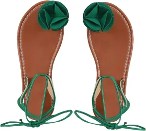 Women's 3D Floral Lace Up Strappy Sandals Open Toe Ankle Strap Dressy Outdoor Sandals