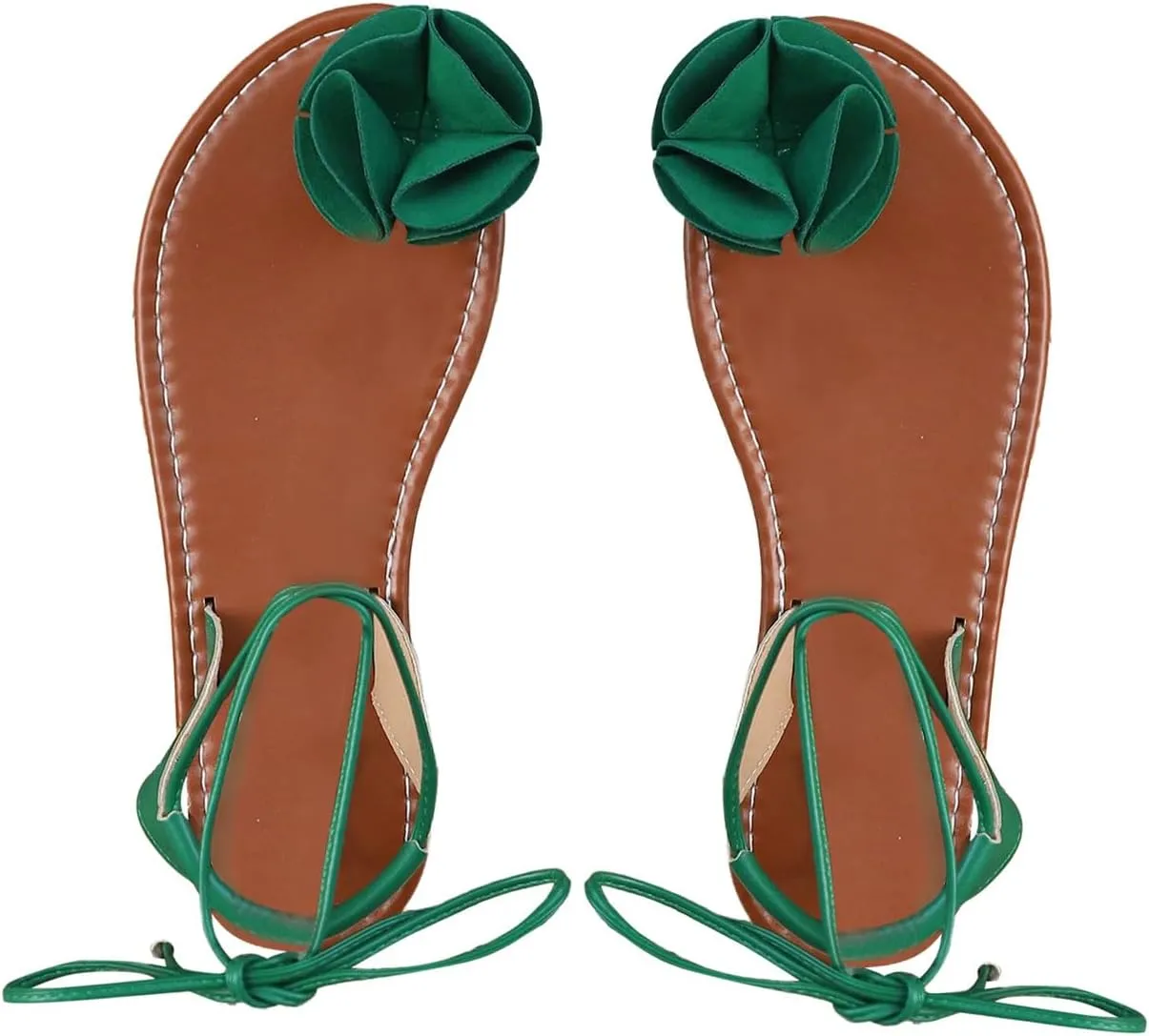 Women's 3D Floral Lace Up Strappy Sandals Open Toe Ankle Strap Dressy Outdoor Sandals