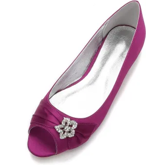 Women's Ballet Flats Slip on Peep Toe Ivory Satin Rubber Sole Wedding Bride Shoes