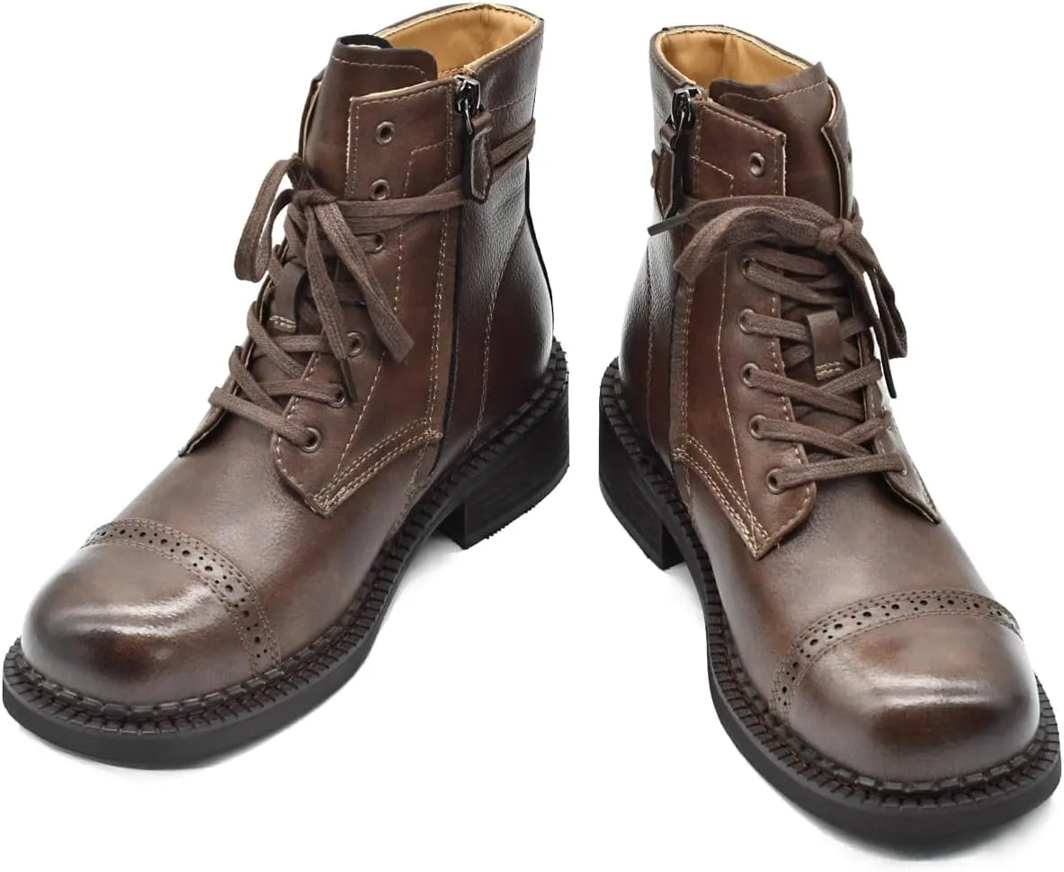 Women's Brogue Genuine Leather Oxford Boots Classic Handcrafted Fashion Ankle Booties