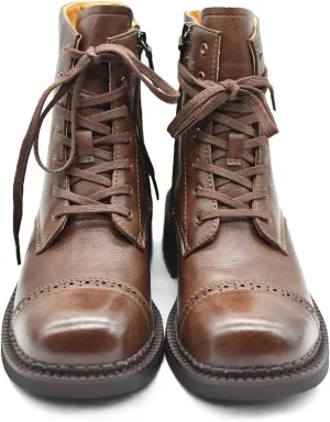 Women's Brogue Genuine Leather Oxford Boots Classic Handcrafted Fashion Ankle Booties