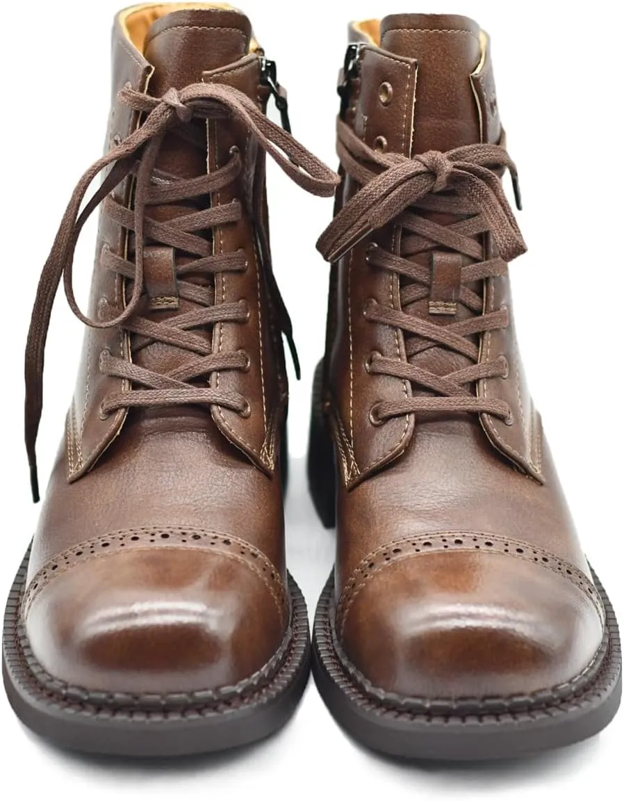Women's Brogue Genuine Leather Oxford Boots Classic Handcrafted Fashion Ankle Booties