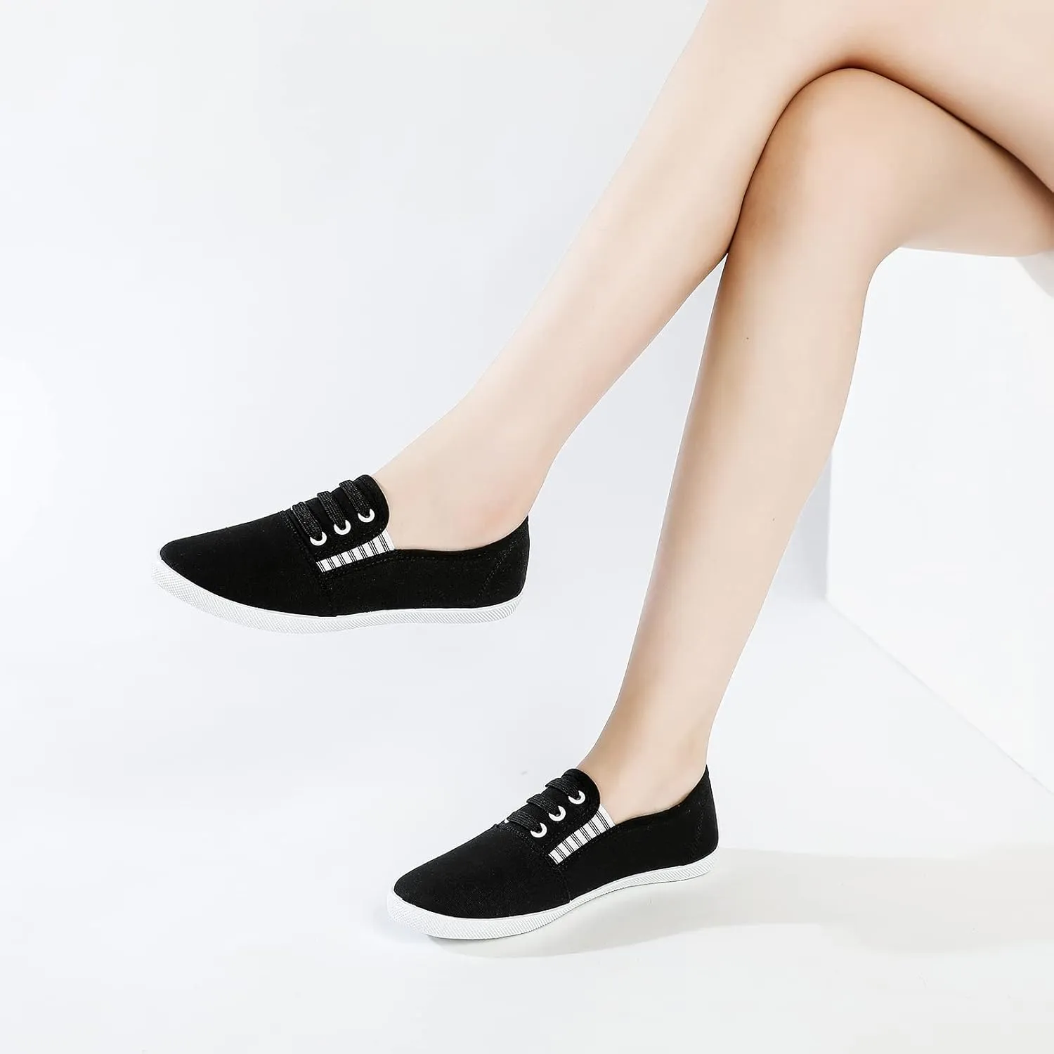 Women's Canvas Slip On Sneakers - Casual Walking Shoes, Non Slip Work Shoes