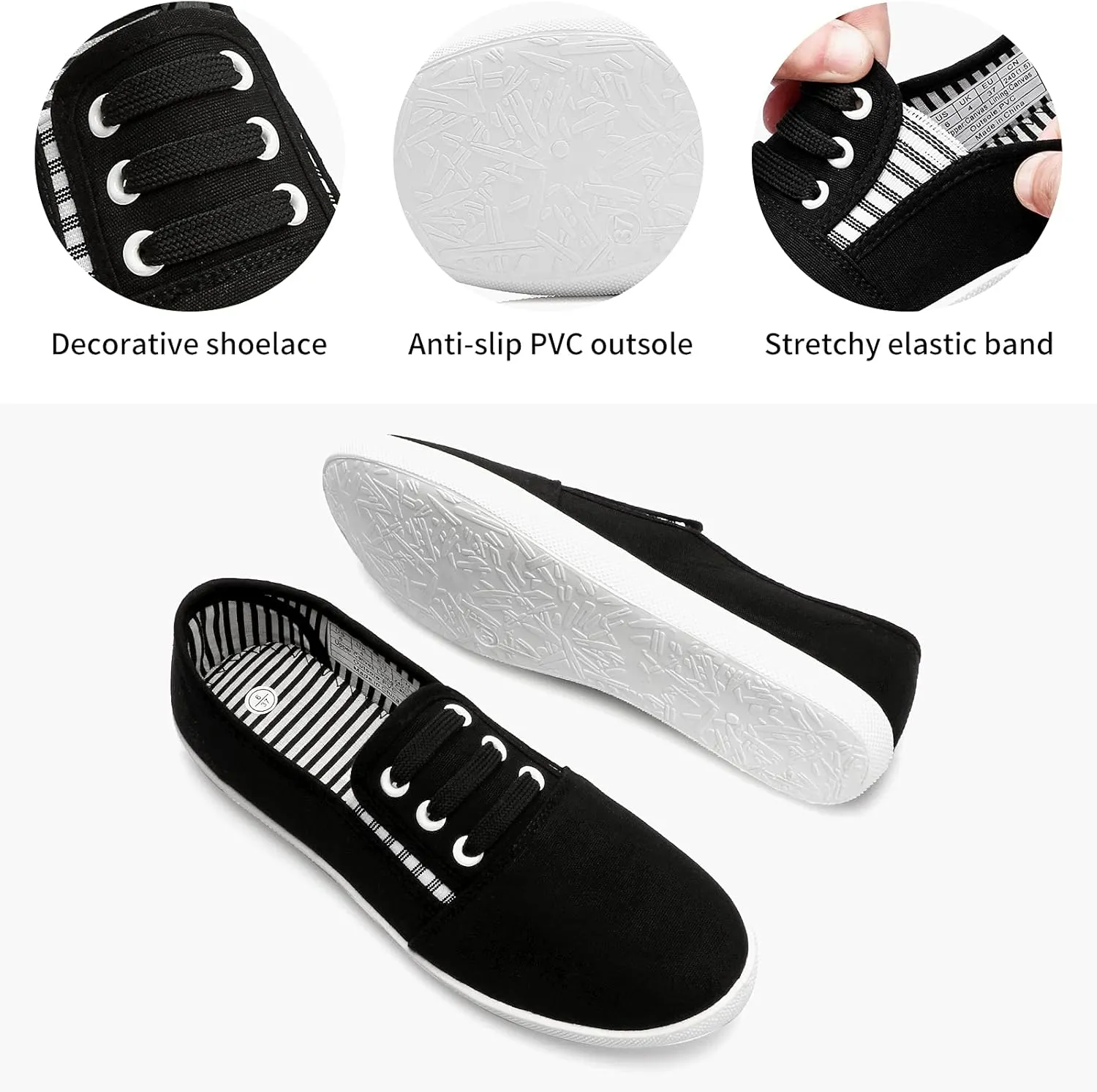 Women's Canvas Slip On Sneakers - Casual Walking Shoes, Non Slip Work Shoes