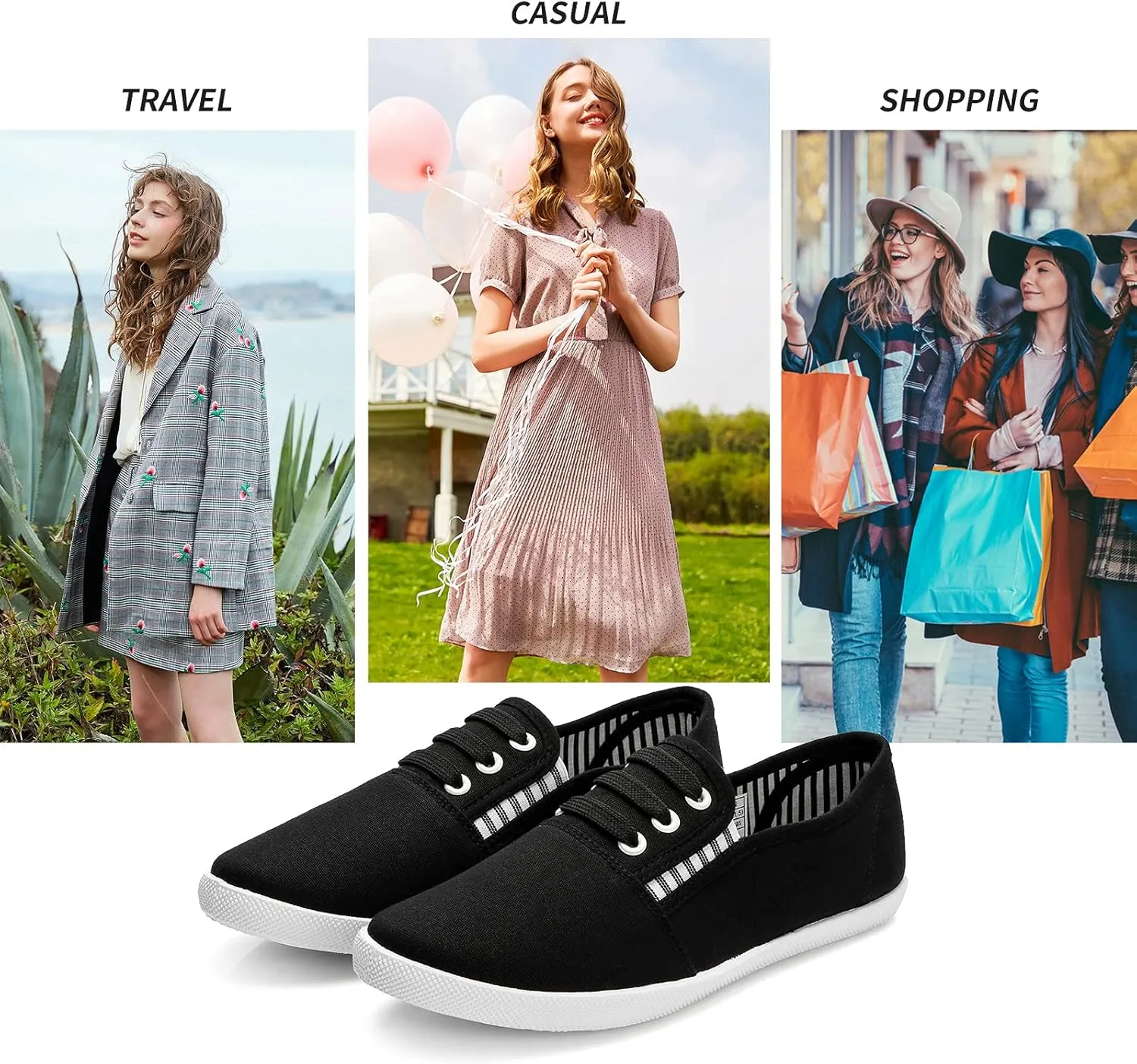 Women's Canvas Slip On Sneakers - Casual Walking Shoes, Non Slip Work Shoes