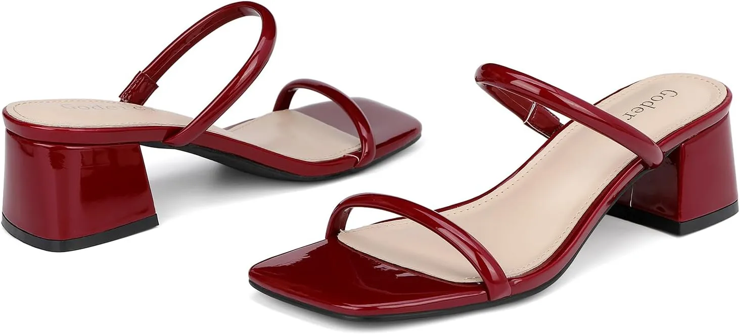 Women's Chunky Block Low Heeled Sandals Two Strap Square Open Toe Slip On Mule Heels