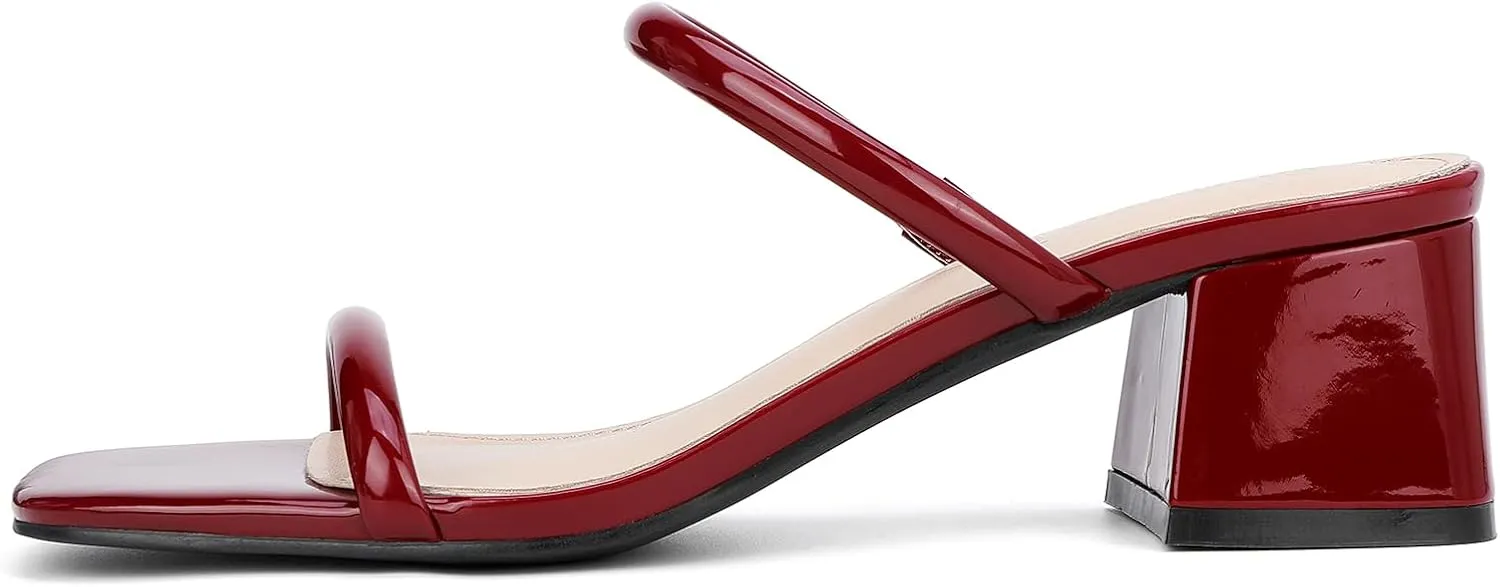 Women's Chunky Block Low Heeled Sandals Two Strap Square Open Toe Slip On Mule Heels