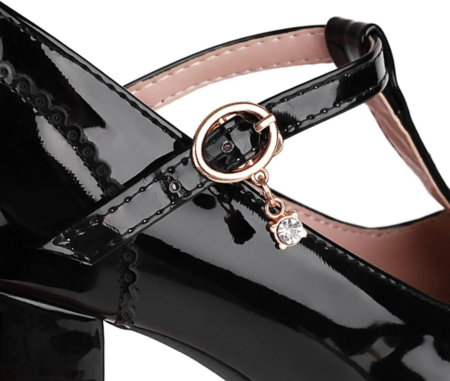Women's Classic T-Strap Pumps PU Leather Round Toe Chunky Block Heel Retro Vintage Dress Oxford Shoes
