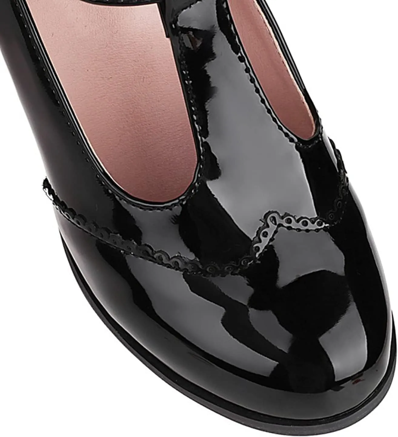 Women's Classic T-Strap Pumps PU Leather Round Toe Chunky Block Heel Retro Vintage Dress Oxford Shoes