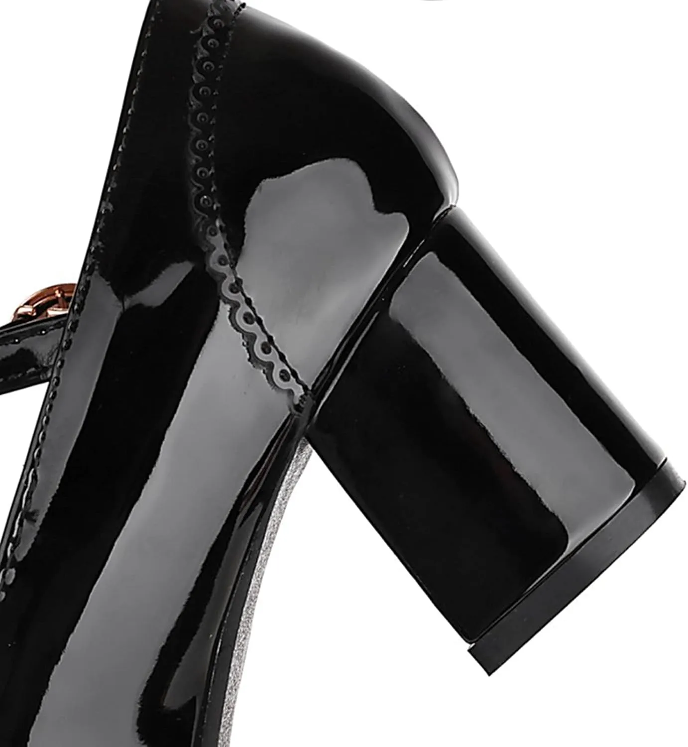 Women's Classic T-Strap Pumps PU Leather Round Toe Chunky Block Heel Retro Vintage Dress Oxford Shoes