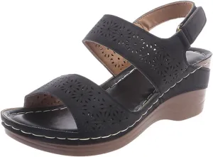Women’s Comfortable Open Toe Crisscross Straps Slip on Wedge Sandals Orthopedic Dressy Walking Casual Beach Low Slingback Sandal Wedges Retro with Adjustable Hook Loop Platform Arch Support