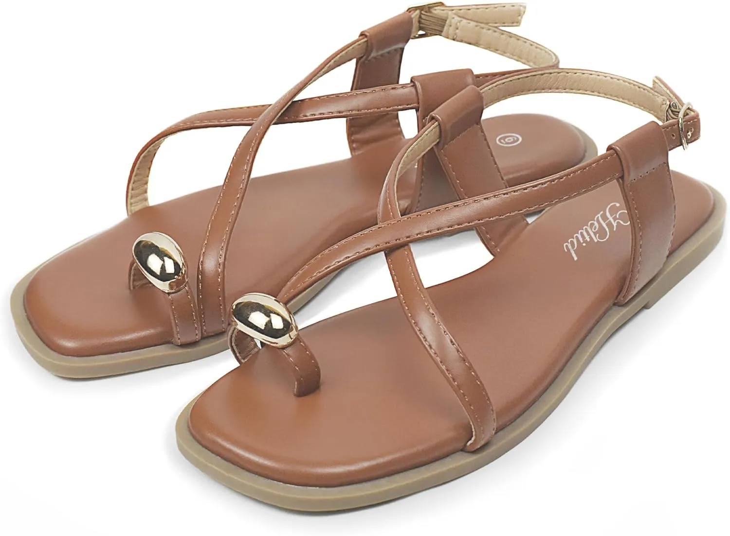 Women's Cross Strappy Flat Sandals Ring Buckle Ankle Boho Wedding Dressy Sandals