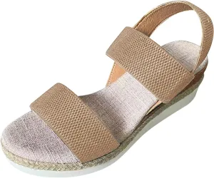 Womens Espadrille Wedge Sandals EVA Sole Platform Sandal Open Toe Ankle Strap Buckle Elastic Summer Comfort Slides Anti-Slip Espadrilles Faux Leather Cork Rubber 2025 Lightweight Flat Shoes