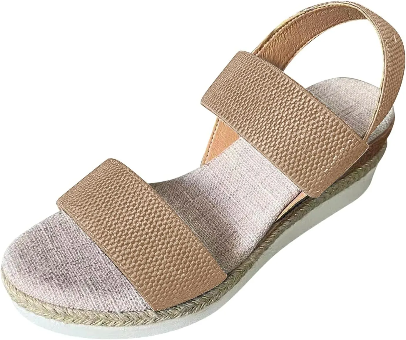 Womens Espadrille Wedge Sandals EVA Sole Platform Sandal Open Toe Ankle Strap Buckle Elastic Summer Comfort Slides Anti-Slip Espadrilles Faux Leather Cork Rubber 2025 Lightweight Flat Shoes