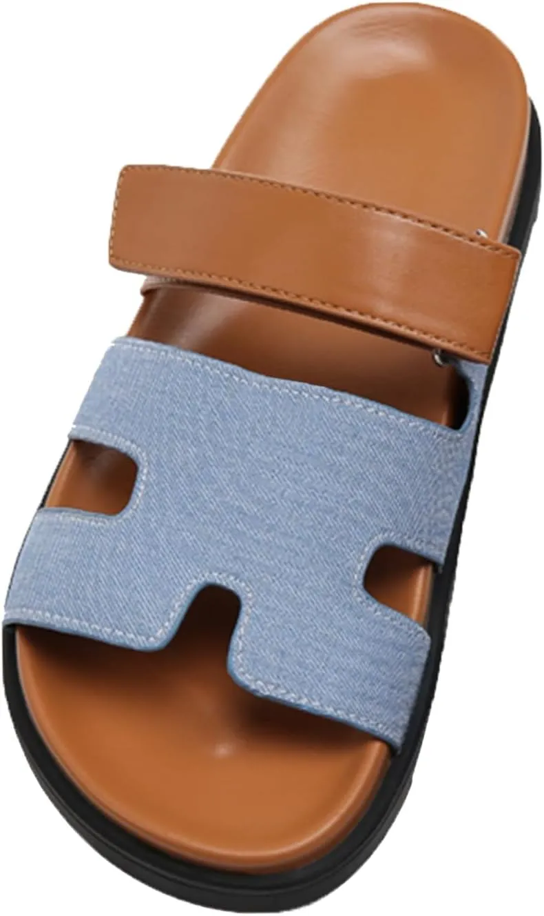 Womens Flat Sandals for Womens 2025 Summer Cute Leather Slippers Comfortable Non Slip ladies Platform Slide Sandal Mules