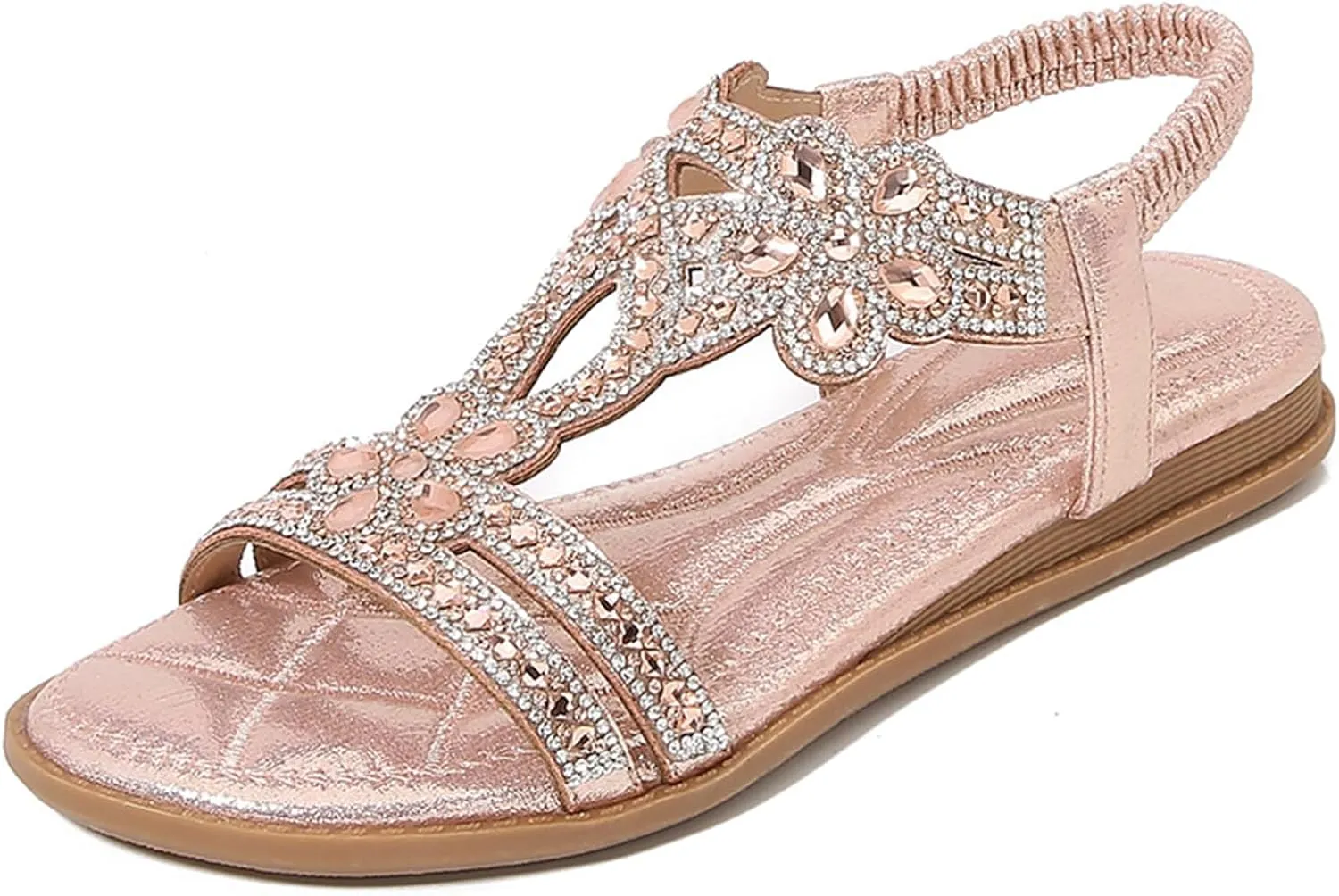 Womens Flats Sandals Open Toe Orthopedic Sandals Pearl Sandal Ankle Strap Summer Shoes Dressy Comfortable Wide Feet Sandal Outdoor Walking Shoes Lightweight Casual