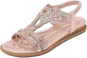 Womens Flats Sandals Open Toe Orthopedic Sandals Pearl Sandal Ankle Strap Summer Shoes Dressy Comfortable Wide Feet Sandal Outdoor Walking Shoes Lightweight Casual