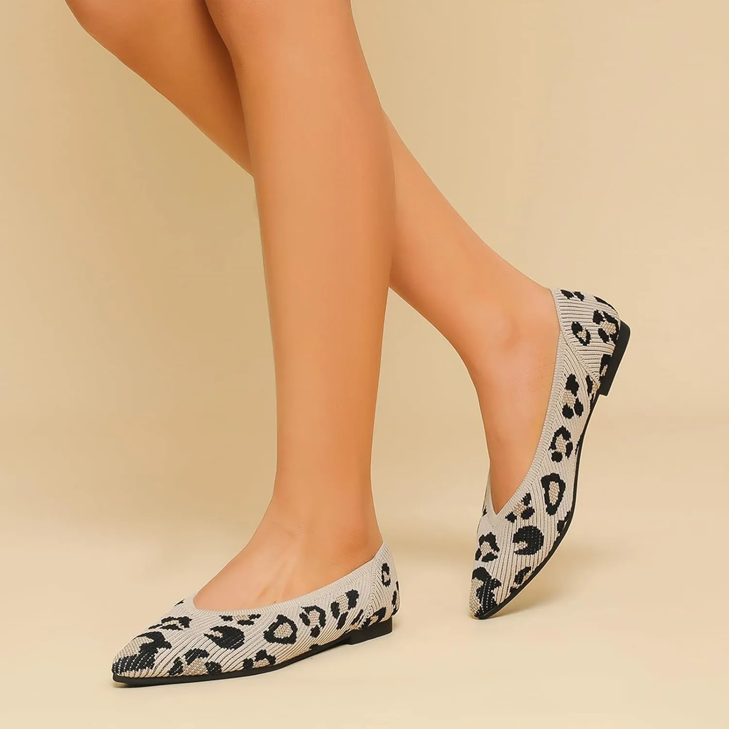 Women's Flats Shoes Pointed Toe Knit Ballet Comfortable Dressy Slip On Flat
