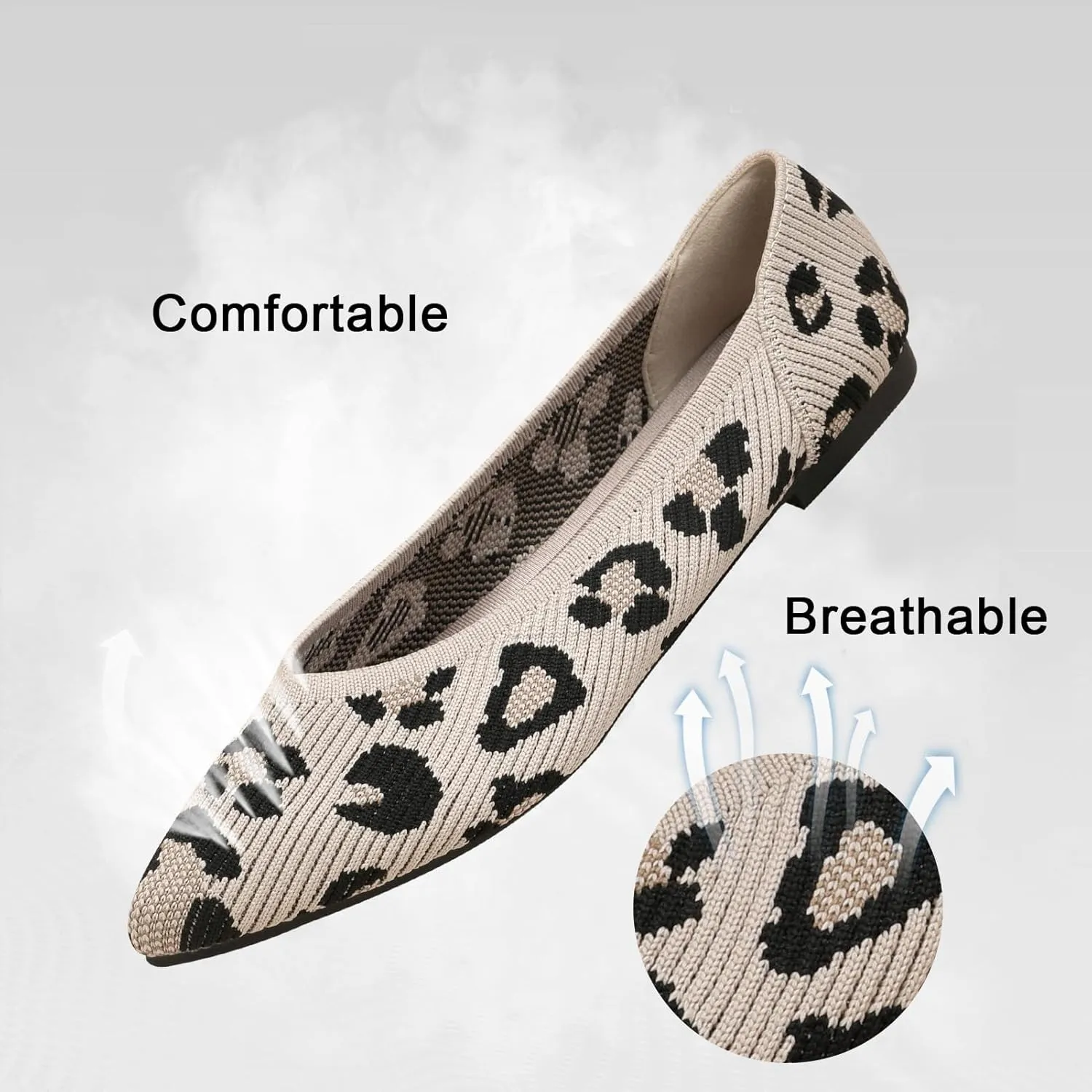 Women's Flats Shoes Pointed Toe Knit Ballet Comfortable Dressy Slip On Flat