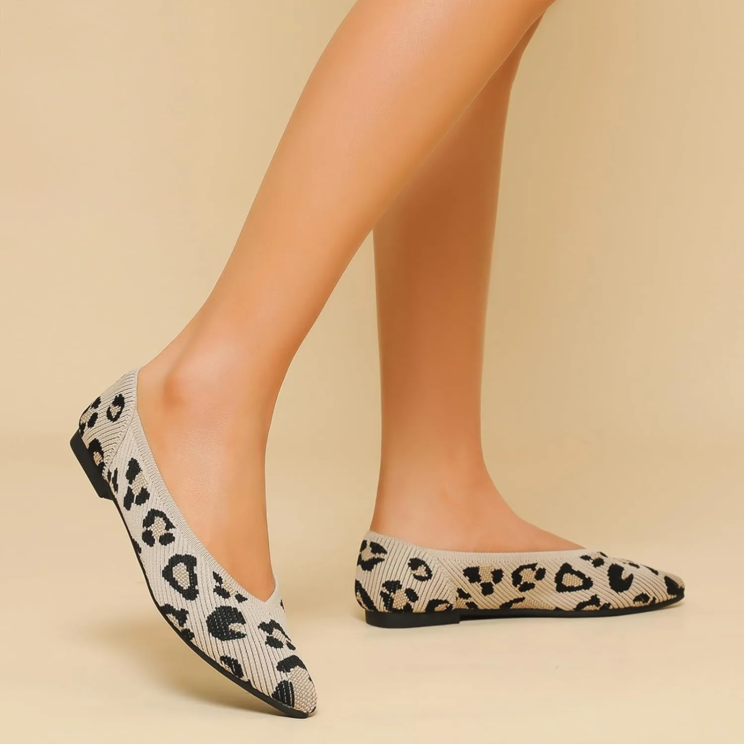 Women's Flats Shoes Pointed Toe Knit Ballet Comfortable Dressy Slip On Flat