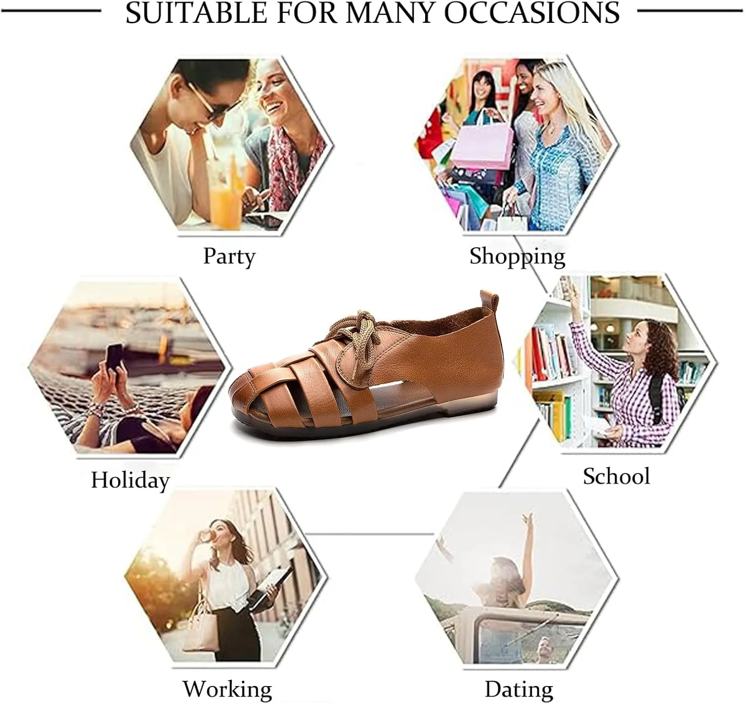 Women's Genuine Leather Lace up Hollow Fisherman Sandals Fashion Summer Soft Sole Flat Anti-Slip Closed Round Toe Gladiator Woven Comfortable Causal Walking Beach Sport Sandals