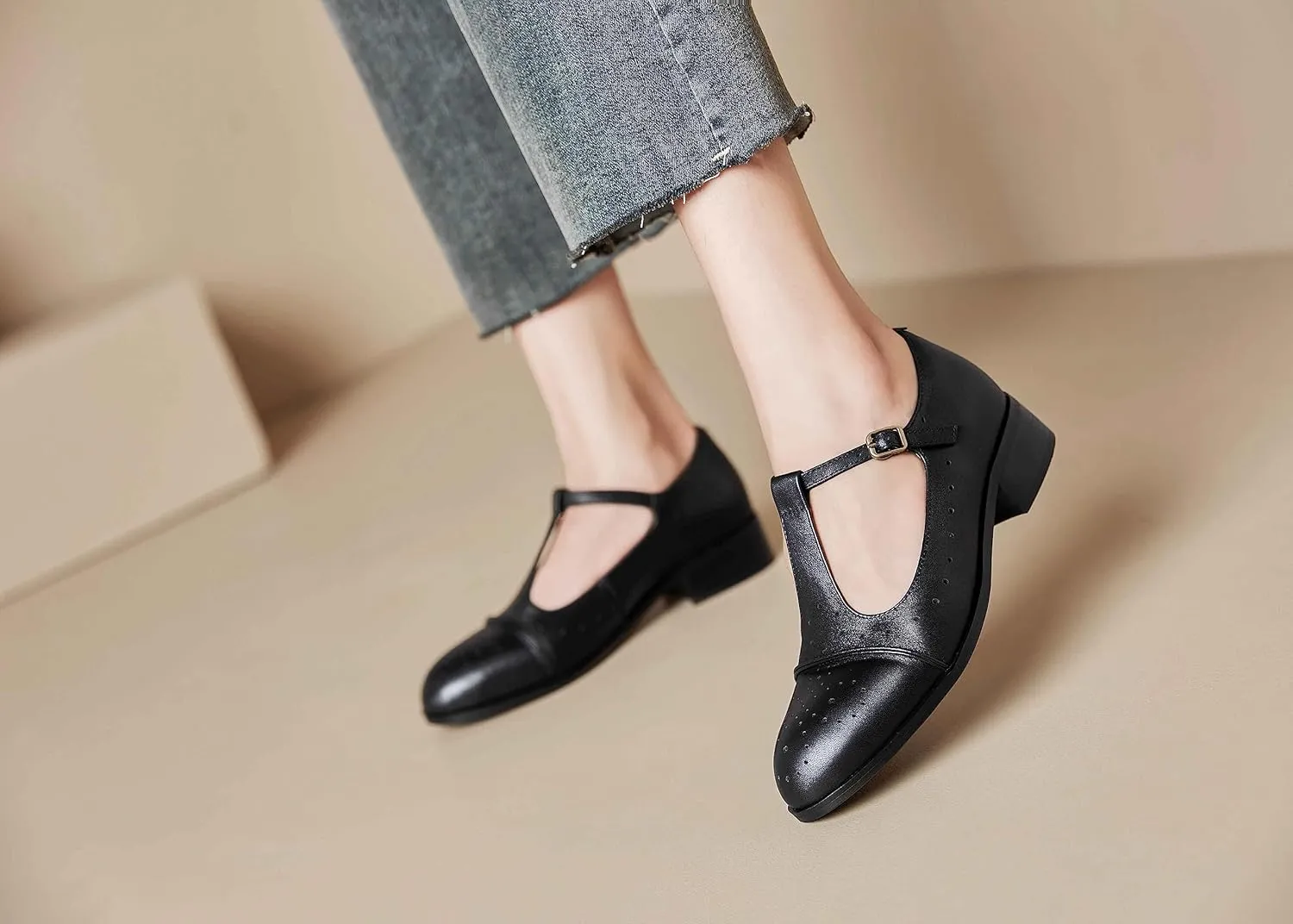 Women's Genuine Leather Mary Jane Saddle Oxford Loafers Brogue Shoes