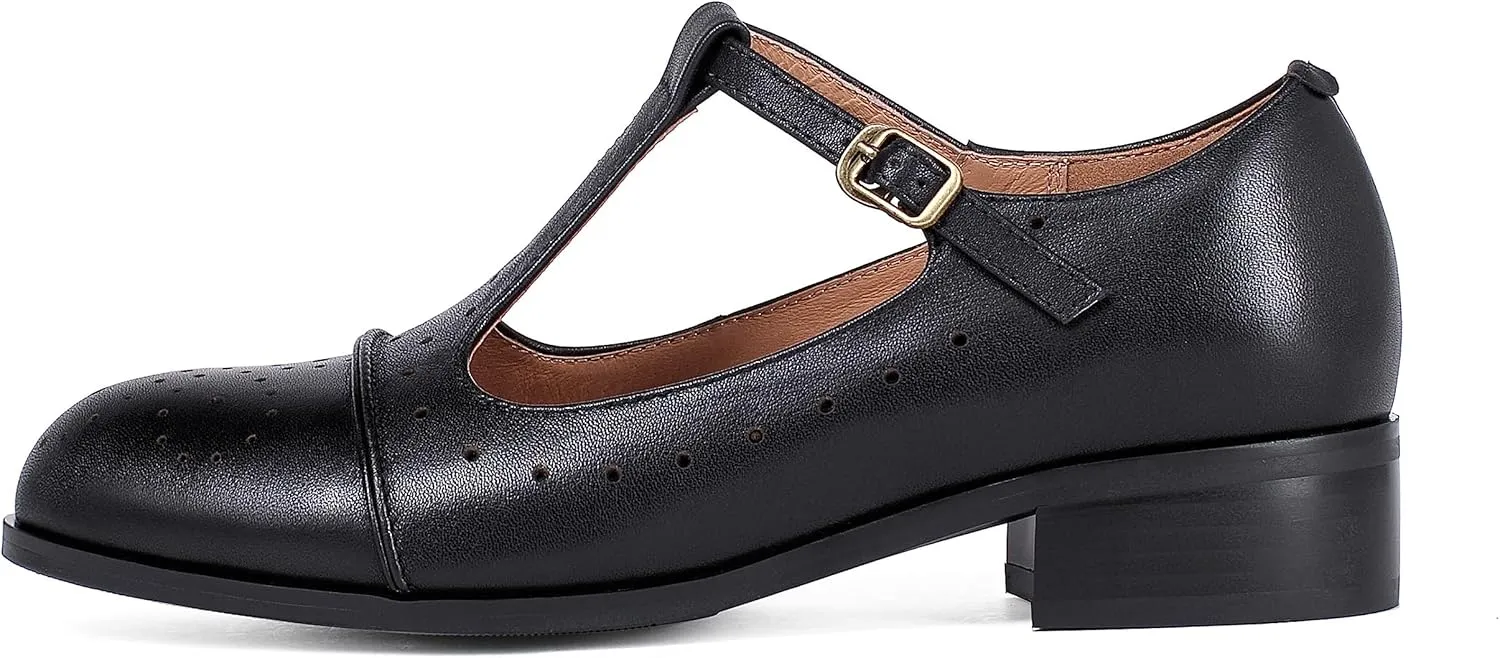 Women's Genuine Leather Mary Jane Saddle Oxford Loafers Brogue Shoes