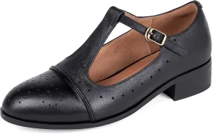Women's Genuine Leather Mary Jane Saddle Oxford Loafers Brogue Shoes