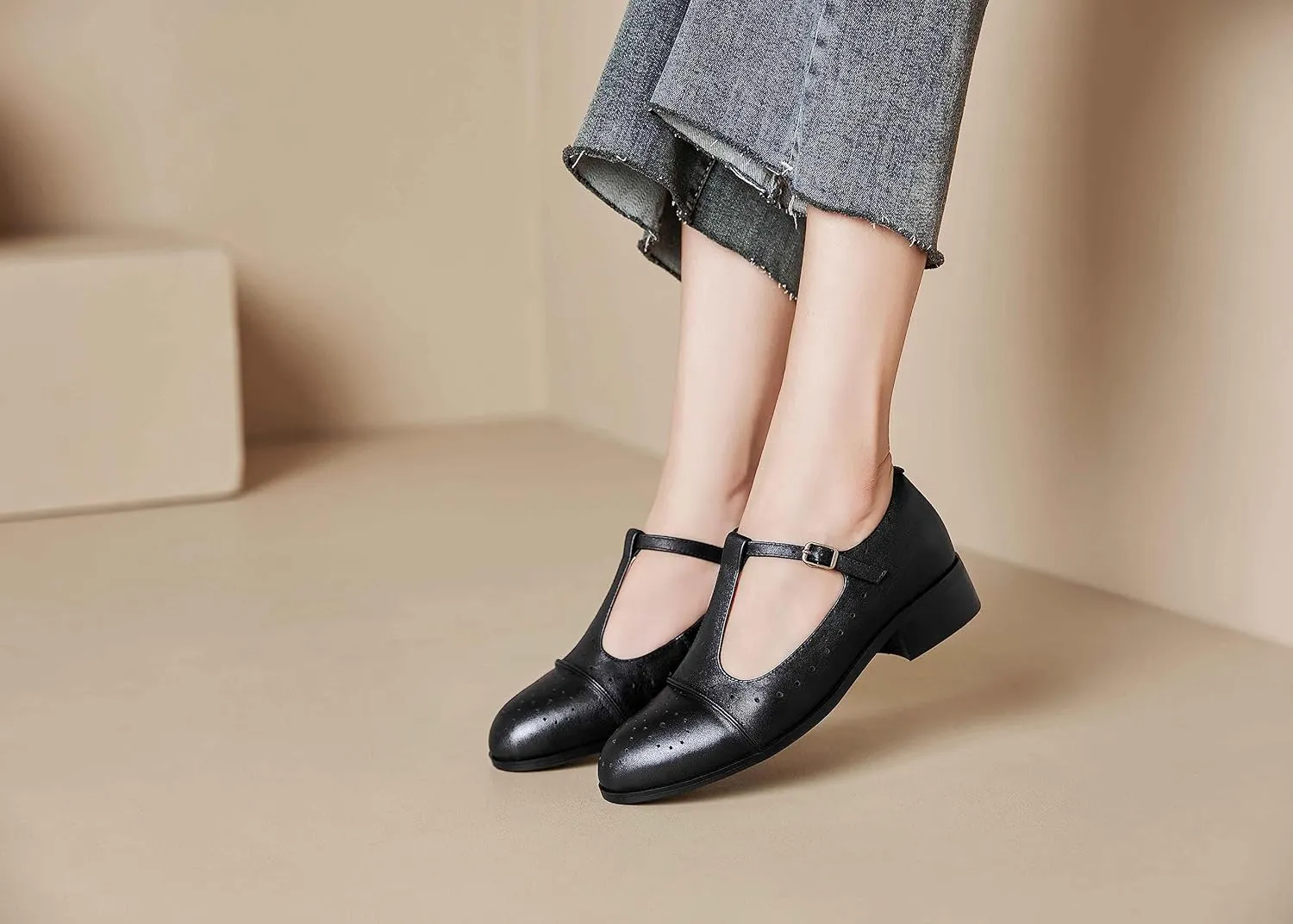 Women's Genuine Leather Mary Jane Saddle Oxford Loafers Brogue Shoes