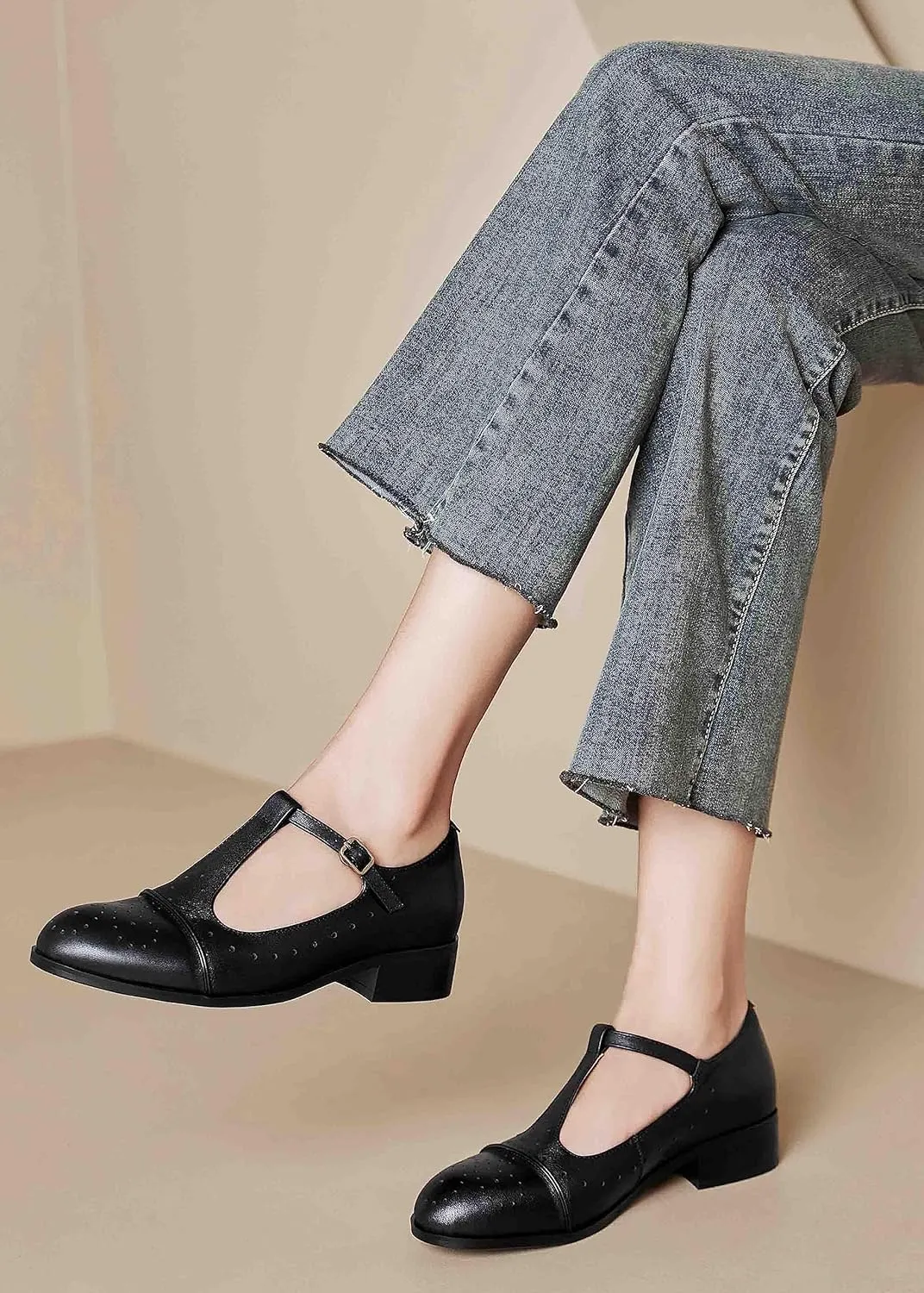 Women's Genuine Leather Mary Jane Saddle Oxford Loafers Brogue Shoes