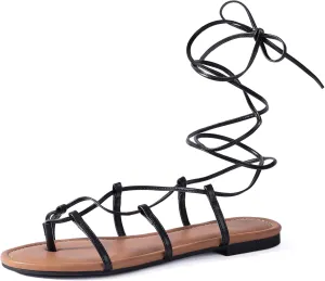 Womens Gladiator Sandals Dressy Summer Roman Strappy Ladies Lace Up Leather Flat Ankle Strap Cute Comfy Casual