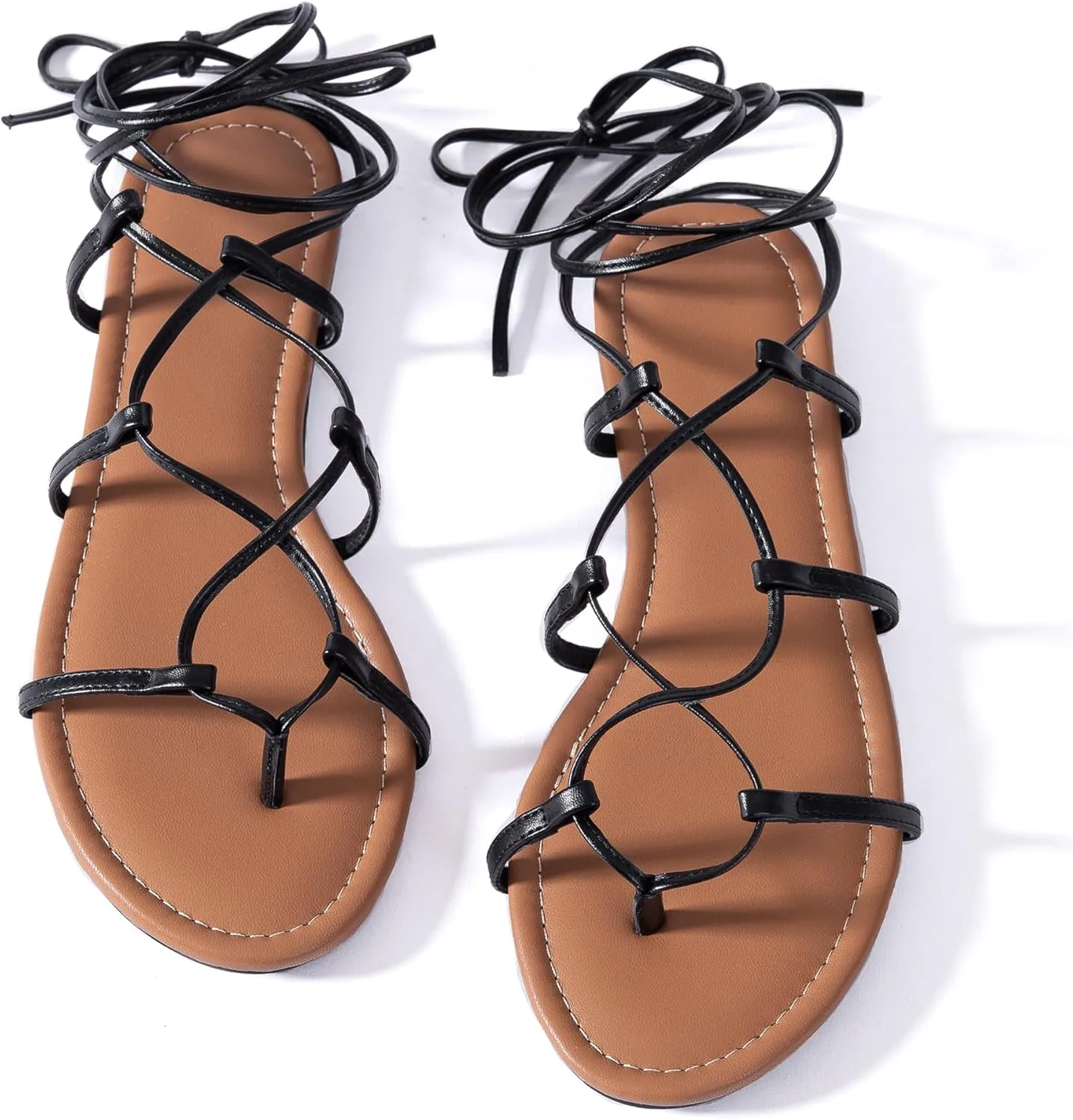 Womens Gladiator Sandals Dressy Summer Roman Strappy Ladies Lace Up Leather Flat Ankle Strap Cute Comfy Casual