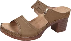 Women's Heeled Sandals Summer Casual Open Toe Mid Ankle Sandal Lightweight Platform Chunky Heels Low Block Shoes Comfortable Slip On Solid Color Summer Mules 2025