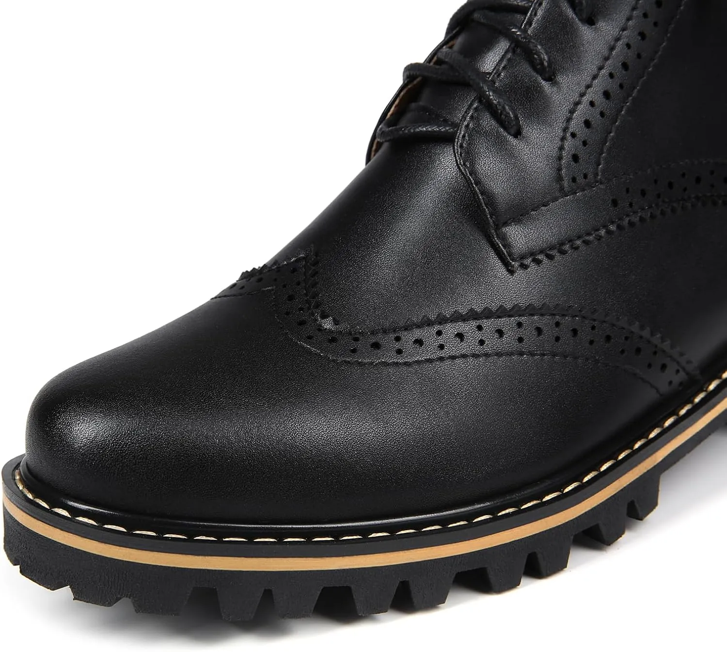 Women's Leather Ankle Boots Low Heel Oxford Flat Short Boots Perforated Lace Up Side Zipper Booties