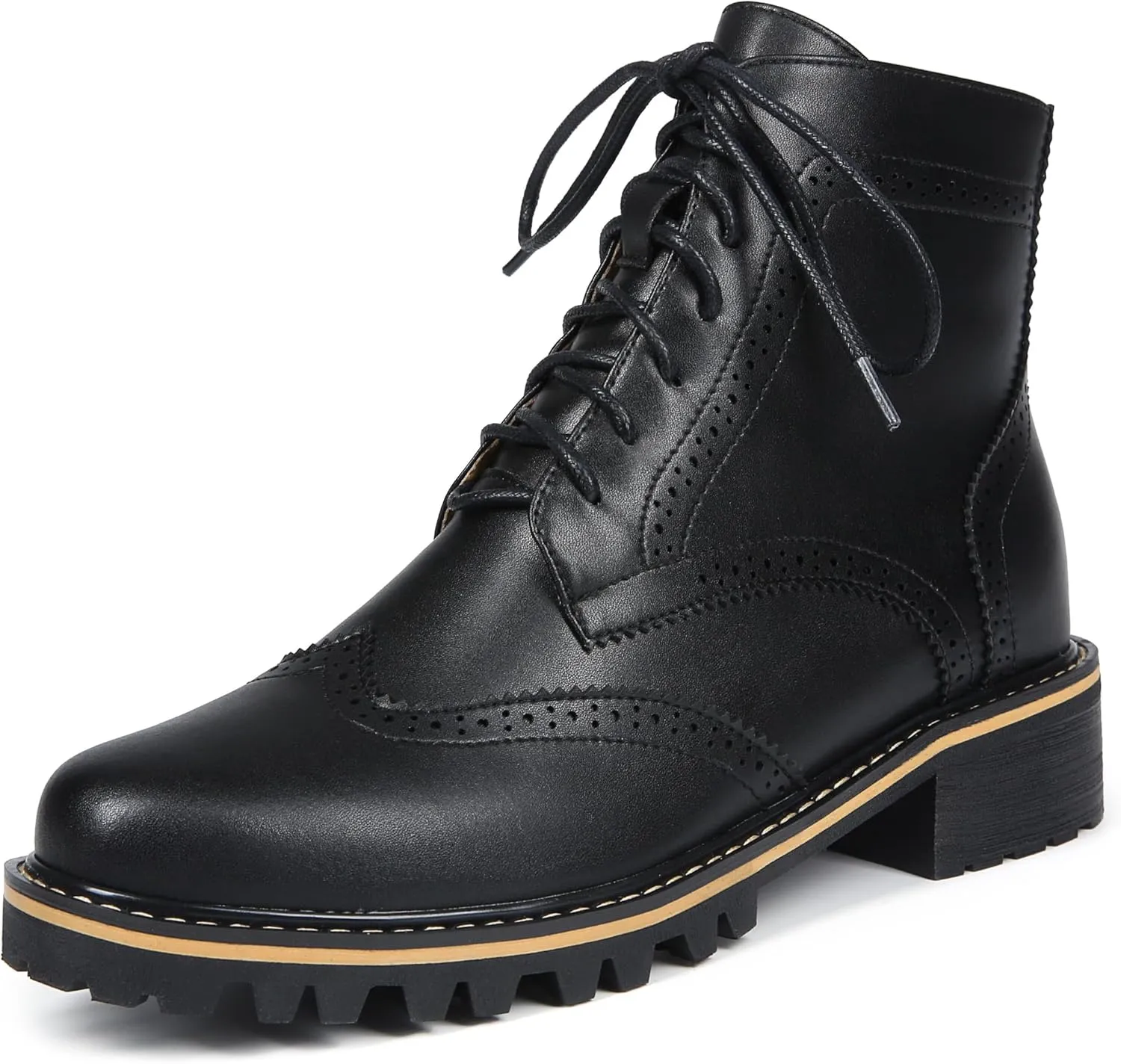 Women's Leather Ankle Boots Low Heel Oxford Flat Short Boots Perforated Lace Up Side Zipper Booties