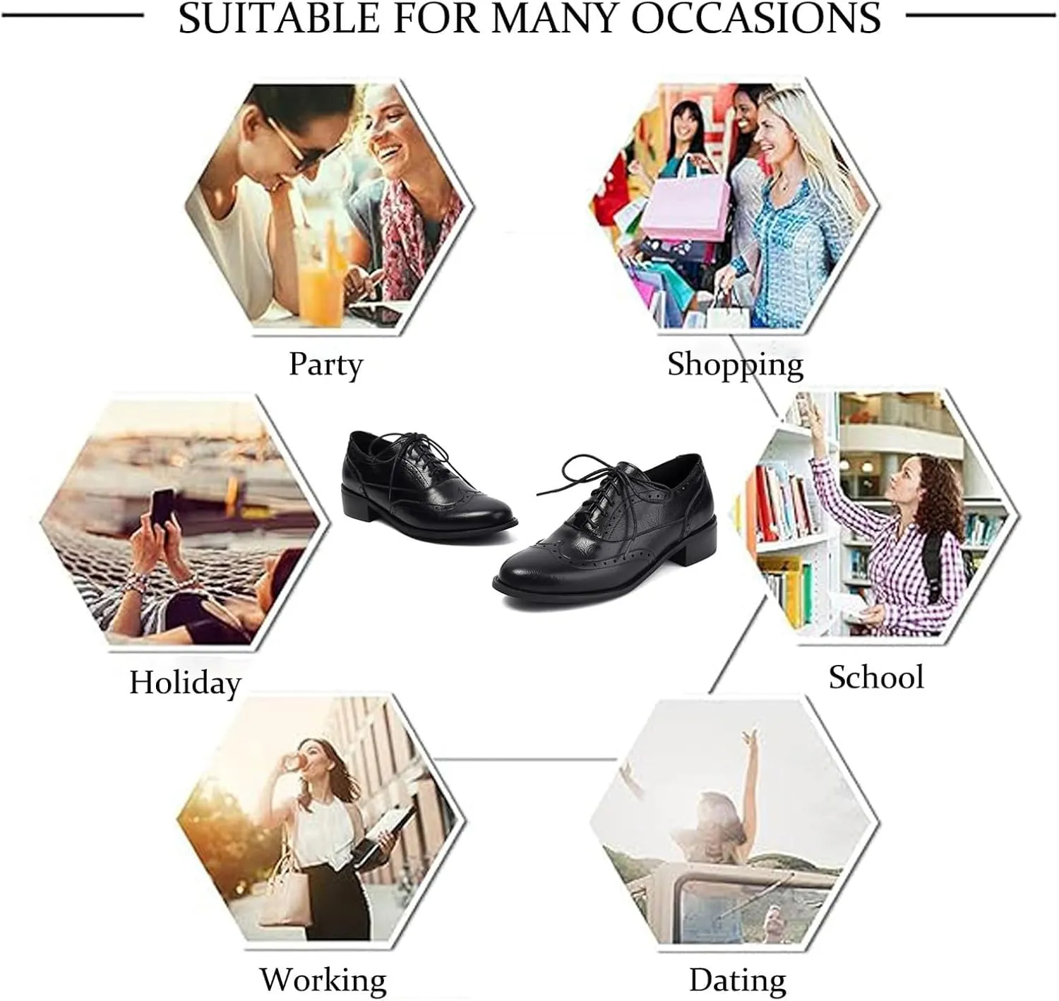 Women's Leather Comfortable Chunky Stacked Heel Brogue Oxford Shoes Classic Pointed Toe Breathable Perforated Lace up Low Heel Business Casual Dress Oxfords for Wedding Party Work