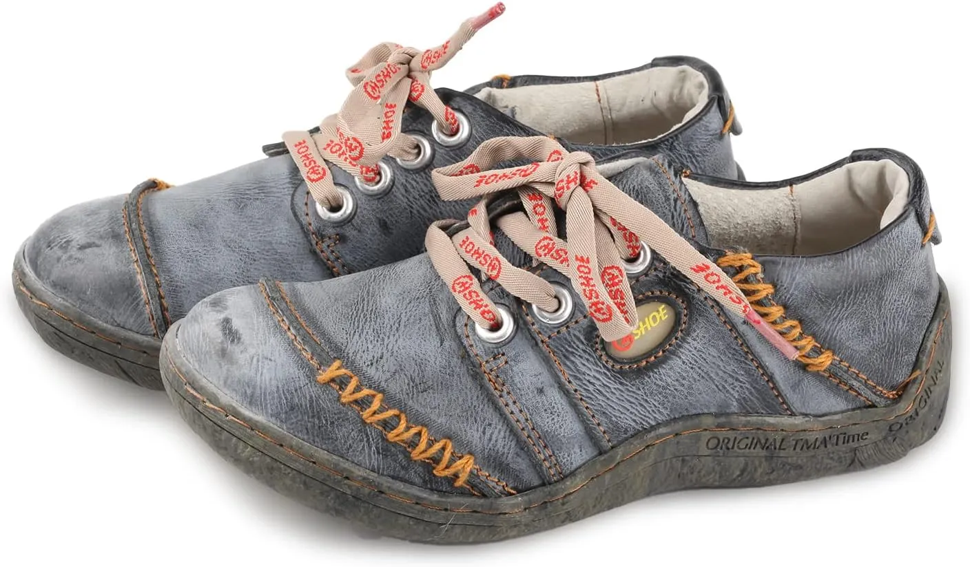 Women's Leather Hand Stitching Patchwork Shoes Lace-Up Casual Shoes