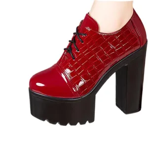 Women's Leather Textured Super High Heel Oxford Shoes Sexy Round Toe Chunky Platform Non-Slip Work Business Activities Lace-Up Formal Dress High Heels