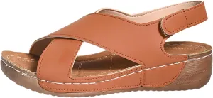Womens Orthopedic Wedge Sandals Summer Comfortable Casual Slides Sandals with Arch Support Criss Cross Buckle Ankle Strap Wedge Shoes