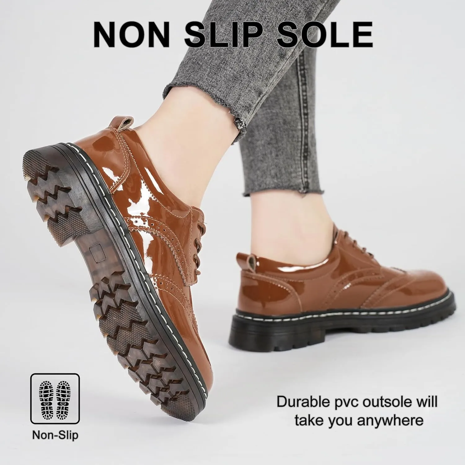 Womens Oxford Shoes Comfort Lace Up Slip Resistant Patent Leather Dress Shoes