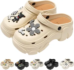 Women's Platform Clogs Cloud Slippers Beach Sandals Gardeners Clogs High Heel Mule Slippers Gardening Shoes DIY Cartoon Accessories Sandals