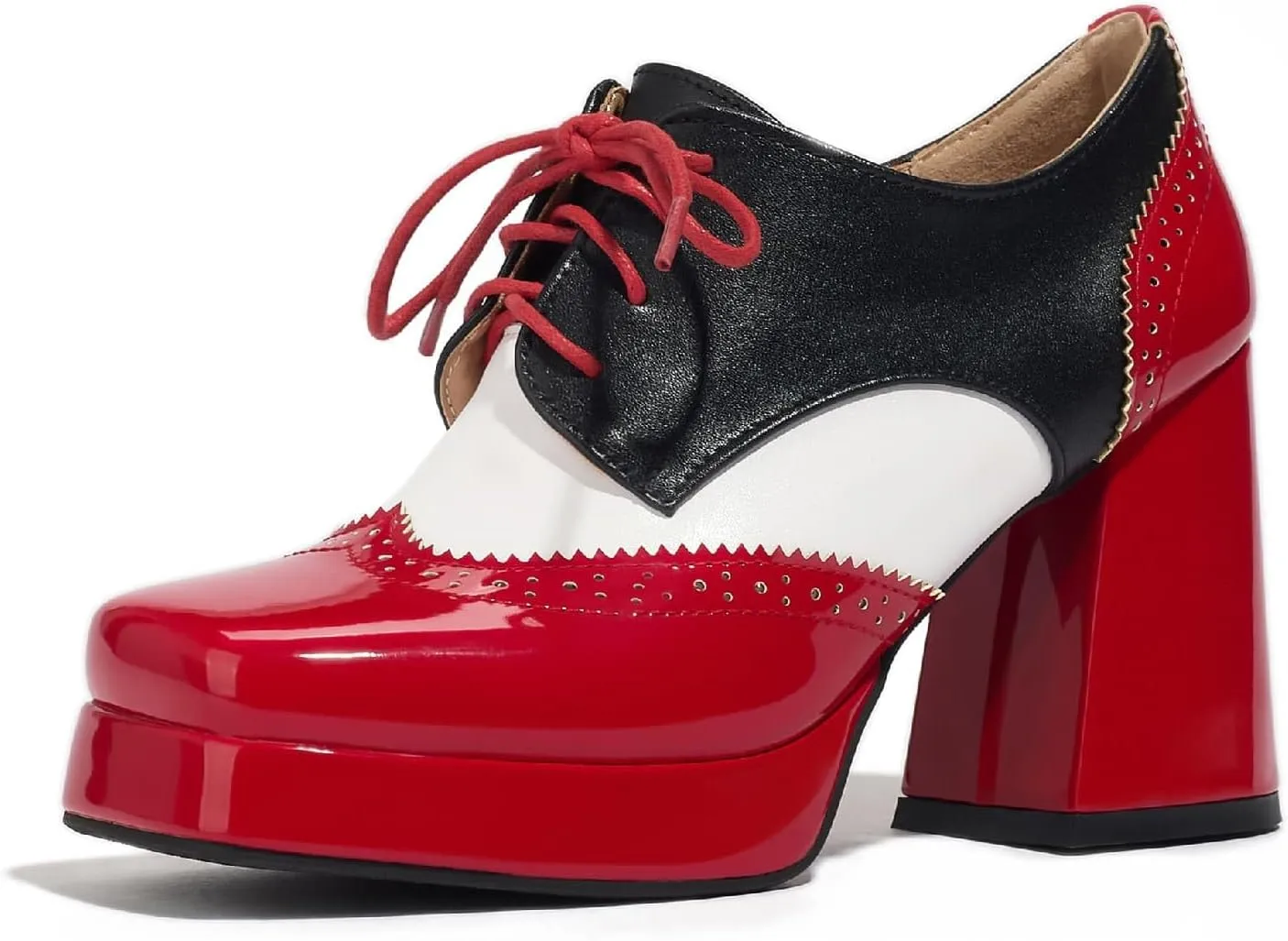 Women's Platform Oxford Chunky Block High Heel Lace Up Square Toe Pumps Party Shoes