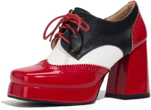 Women's Platform Oxford Chunky Block High Heel Lace Up Square Toe Pumps Party Shoes