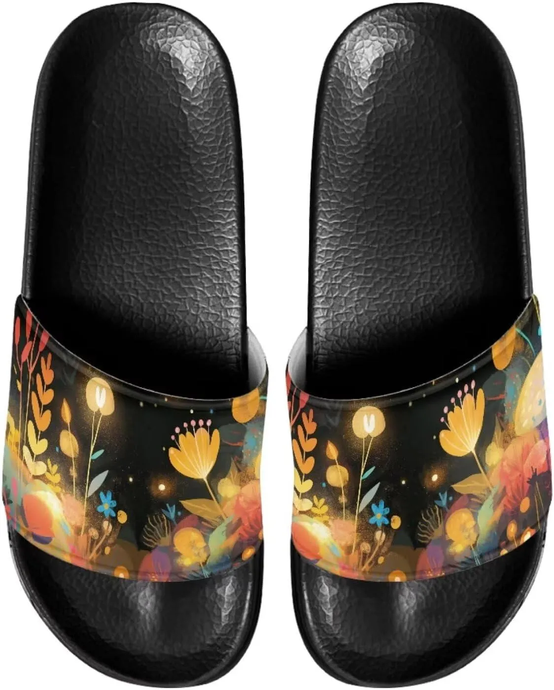 Women's Slide Sandal Comfort Summer Beach Water Shoes Non Slip Slip-On Flat Shower House Slippers Black Sole Size 6-13.5