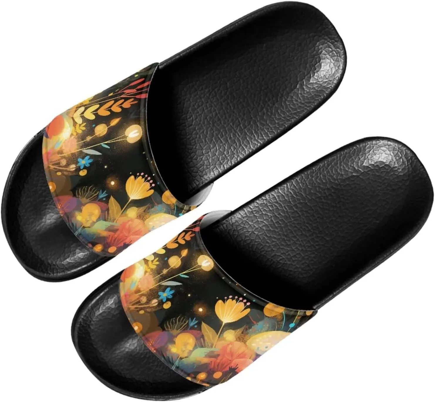 Women's Slide Sandal Comfort Summer Beach Water Shoes Non Slip Slip-On Flat Shower House Slippers Black Sole Size 6-13.5