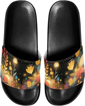 Women's Slide Sandal Comfort Summer Beach Water Shoes Non Slip Slip-On Flat Shower House Slippers Black Sole Size 6-13.5