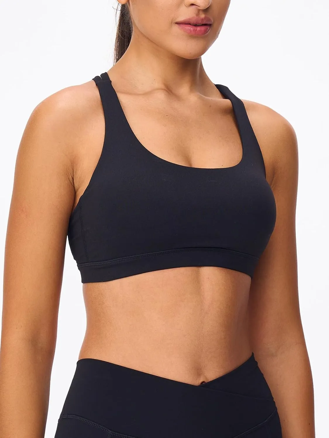 Women's Strappy Sports Bras Light Compression Crop Criss Cross Back Padded Workout Yoga Bra Supportive U Neckline