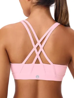 Women's Strappy Sports Bras Light Compression Crop Criss Cross Back Padded Workout Yoga Bra Supportive U Neckline