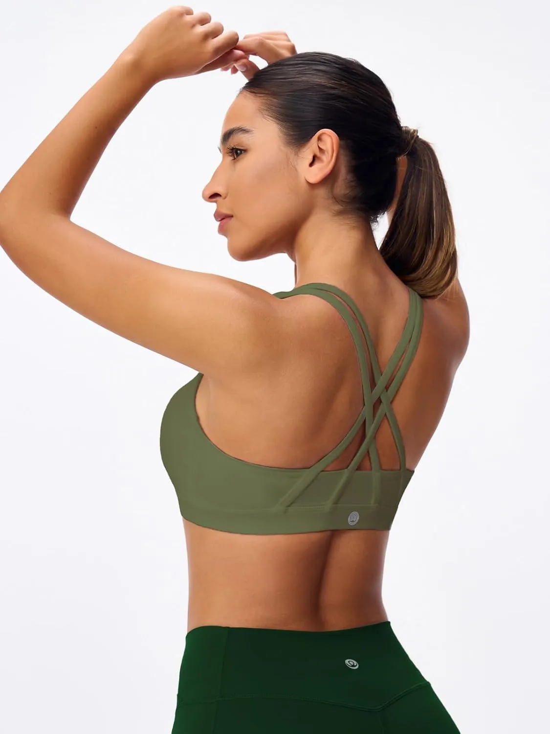 Women's Strappy Sports Bras Light Compression Crop Criss Cross Back Padded Workout Yoga Bra Supportive U Neckline