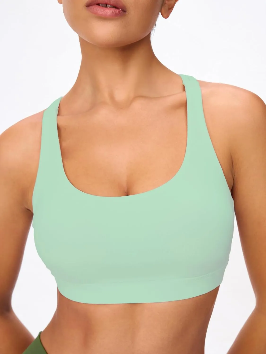 Women's Strappy Sports Bras Light Compression Crop Criss Cross Back Padded Workout Yoga Bra Supportive U Neckline